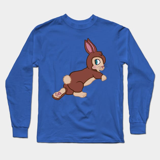 Running Brown and Tan Easter Bunny Rabbit Long Sleeve T-Shirt by Art by Deborah Camp